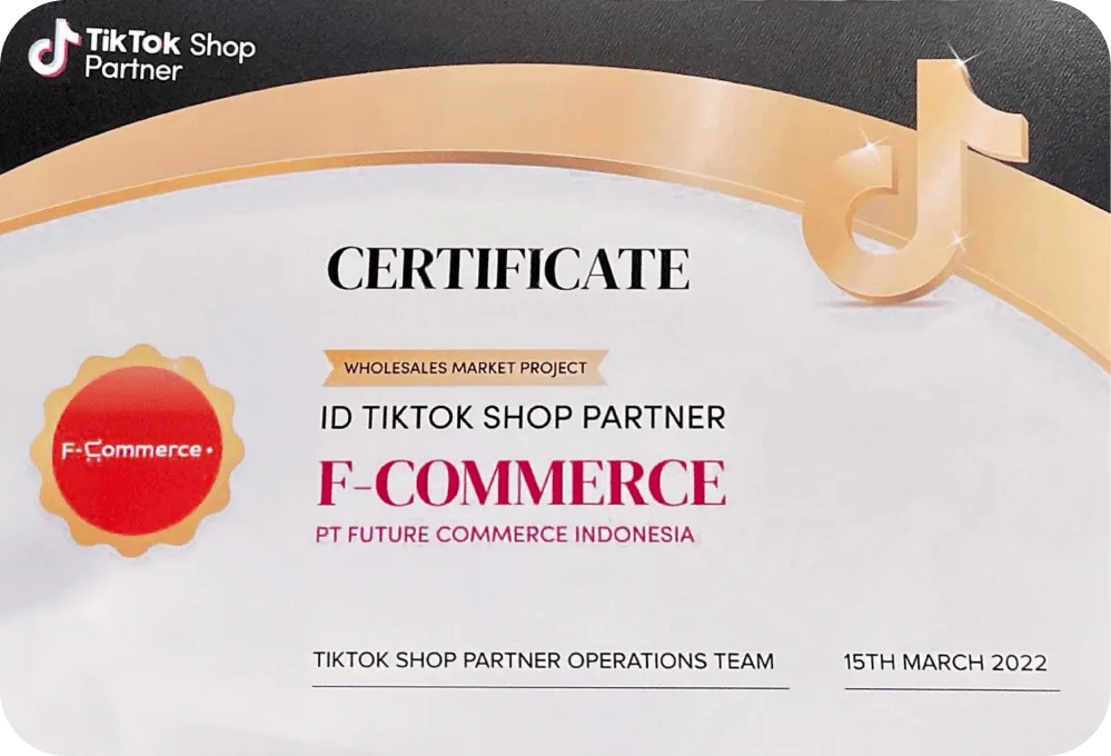 F-commerce certificate from tiktok, number one tsp in indonesia