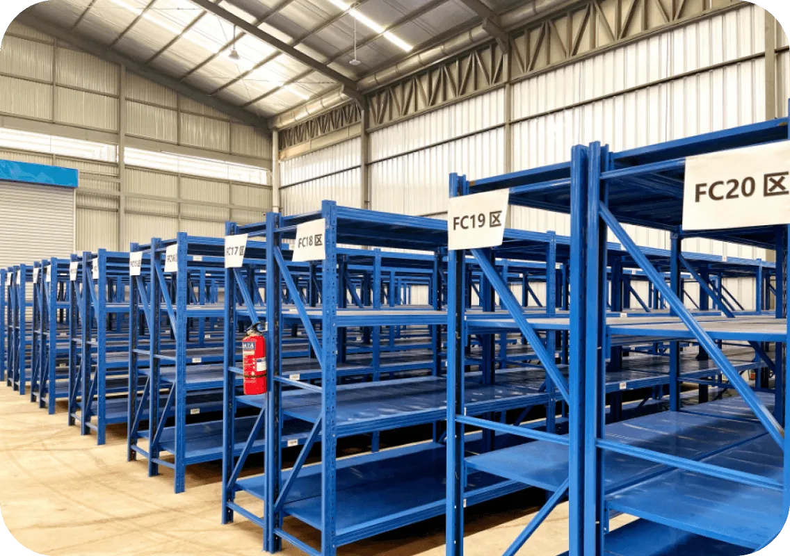 close view of shelves in f-commerce warehouse